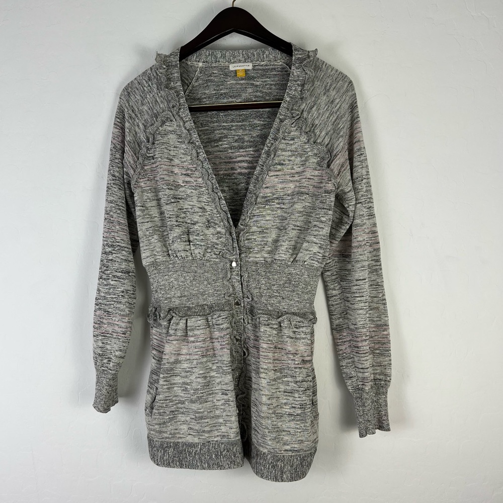 Leifsdottir Gray Marled Knit Cardigan Sweater with Button Front – Size M